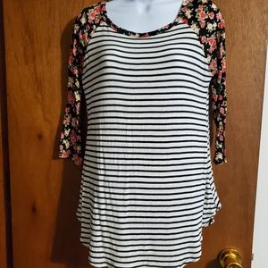 Floral stripe baseball tee